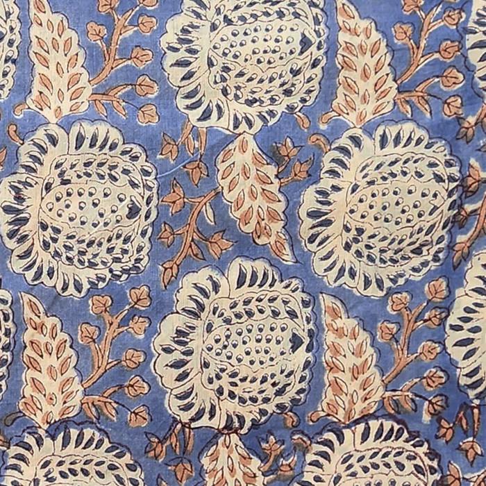インド ブロックプリント生地 [50cm単位切り売り]サンガネリ ビッグフラワー on ブルー ベリー色 IF0477 | 2枚目