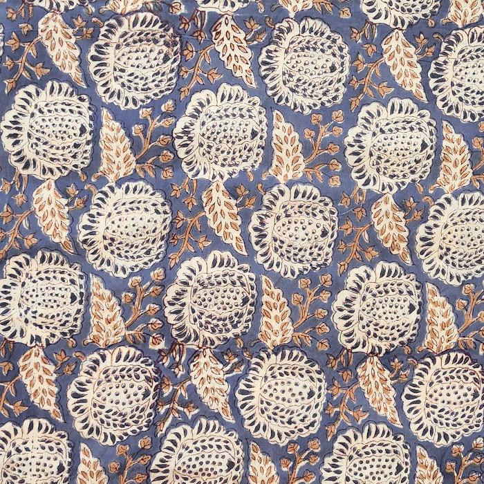 インド ブロックプリント生地 [50cm単位切り売り]サンガネリ ビッグフラワー on ブルー ベリー色 IF0477 | 3枚目