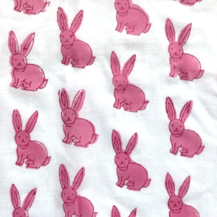 インド ブロックプリント生地 [50cm] サンガネリ ラビット コスモス ピンク うさぎ 兎 IF0484 | 2枚目