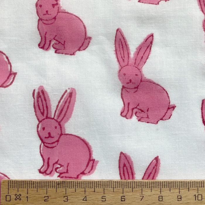 インド ブロックプリント生地 [50cm] サンガネリ ラビット コスモス ピンク うさぎ 兎 IF0484 | 3枚目