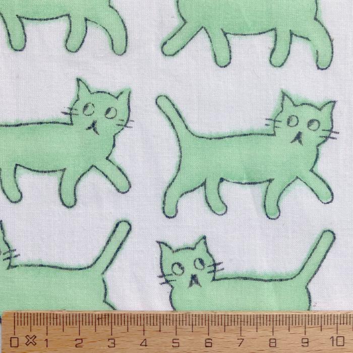 インド ブロックプリント生地 [50cm単位] キャット ライトグリーン 黒線 猫 ねこ ファブリック IF0482 | 3枚目
