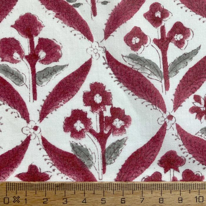 インド ブロックプリント生地 [50cm単位切売] サンガネリ クラシカルフラワーレッド 花  IF0479 | 3枚目