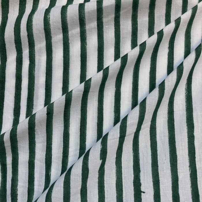 インド ブロックプリント生地 [50cm単位切売] サンガネリ ストライプ グリーン ボーダー 縞柄 緑 IF0483