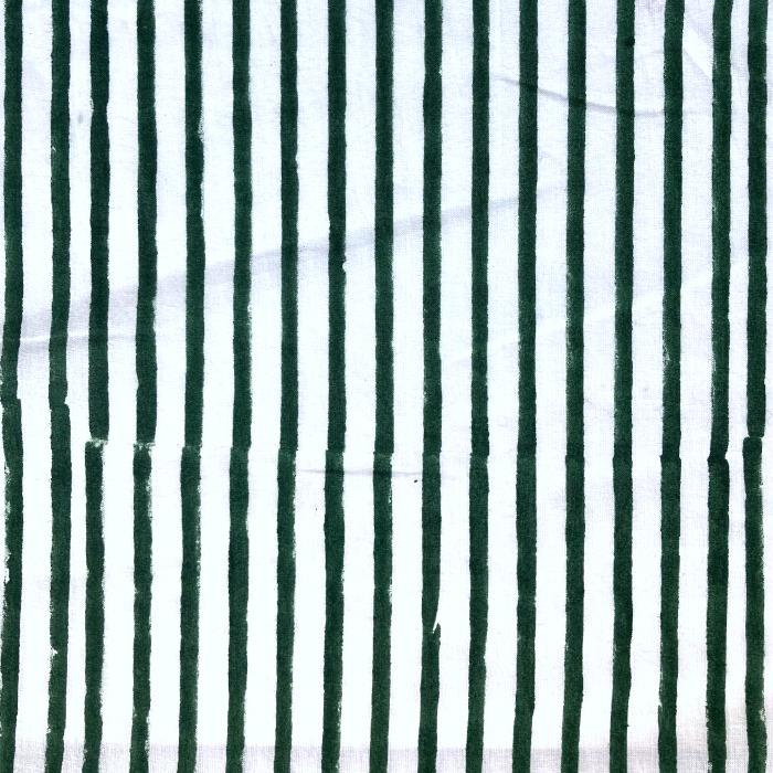 インド ブロックプリント生地 [50cm単位切売] サンガネリ ストライプ グリーン ボーダー 縞柄 緑 IF0483 | 2枚目