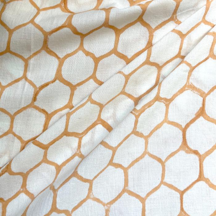 インド ブロックプリント生地 [50cm単位切売] サンガネリ ハニカム イエロー 蜂の巣 IF0481