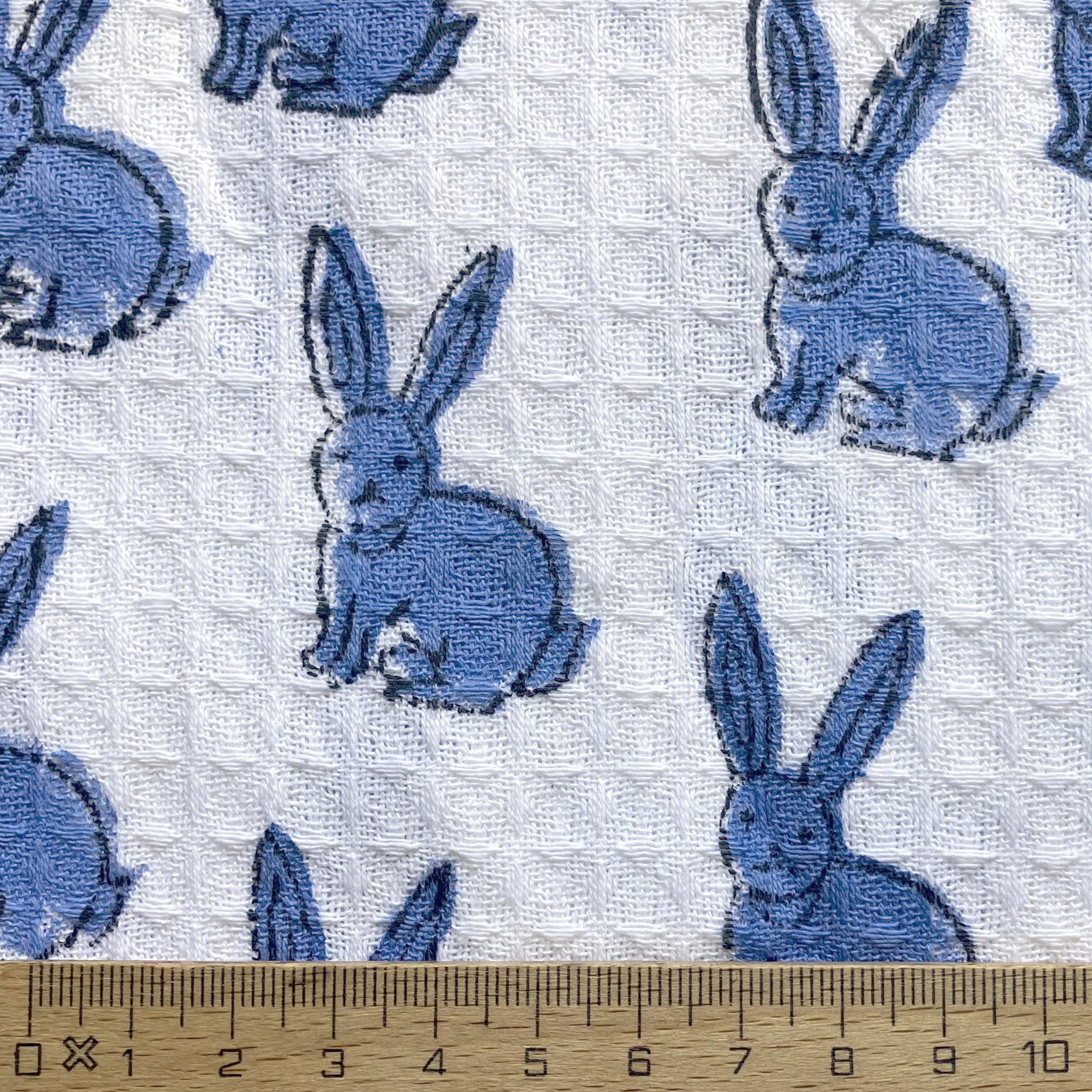 インド ブロックプリント生地 [50cm切売り] サンガネリ ワッフル生地 ラビット ブルー うさぎ 兎 IF0487 | 3枚目