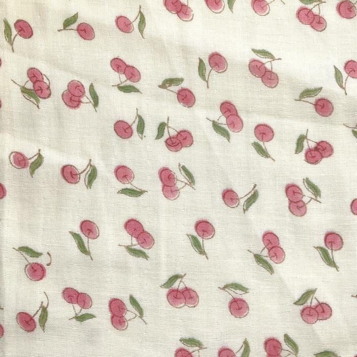 インド ブロックプリント生地 [50cm単位] サンガネリ ダブルガーゼ チェリー さくらんぼ IF0485 | 2枚目
