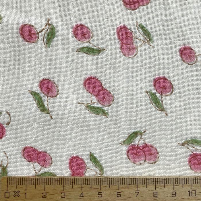 インド ブロックプリント生地 [50cm単位] サンガネリ ダブルガーゼ チェリー さくらんぼ IF0485 | 3枚目