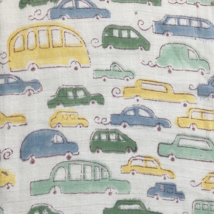 インド ブロックプリント生地 [50cm単位切売り] サンガネリ ダブルガーゼ 自動車 くるま 男の子 IF0486 | 2枚目