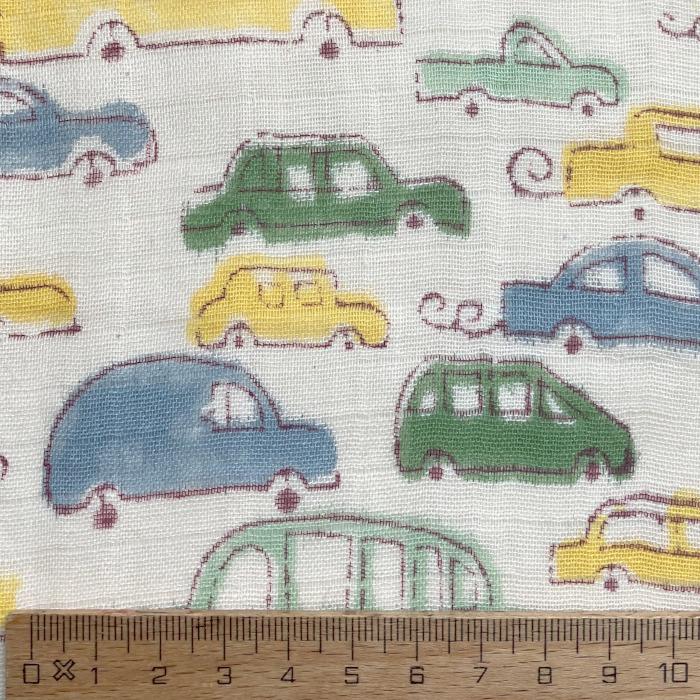 インド ブロックプリント生地 [50cm単位切売り] サンガネリ ダブルガーゼ 自動車 くるま 男の子 IF0486 | 3枚目