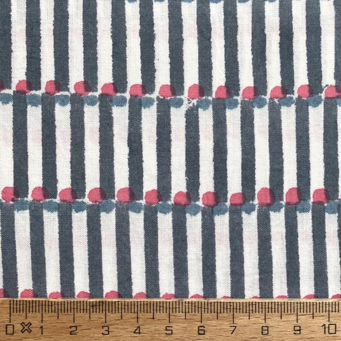 インド ブロックプリント生地 [50cm単位切り売り] サンガネリ ポップ ストライプ ブルーB 青 PP IF0495 | 4枚目