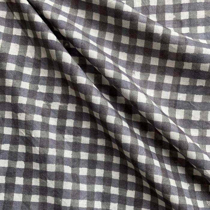 インド ブロックプリント生地 [50cm単位] サンガネリ ギンガムチェック グレーXパープル PP IF0496