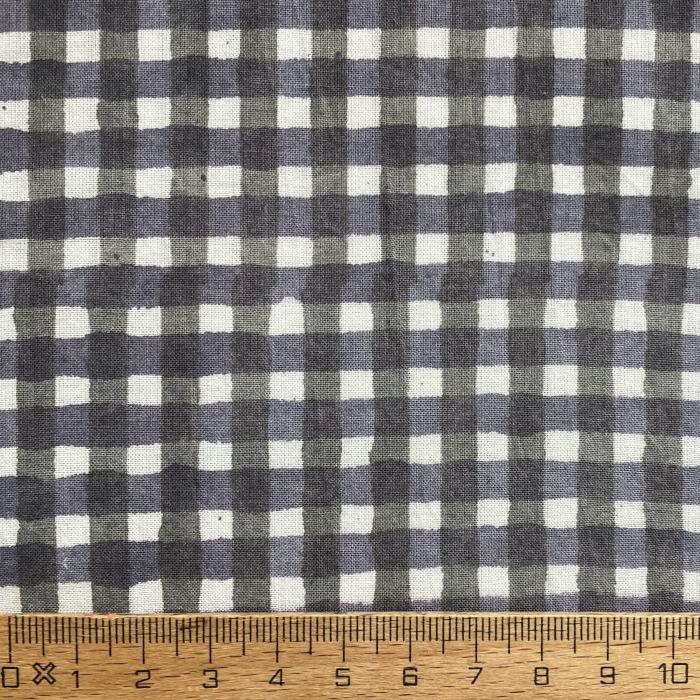 インド ブロックプリント生地 [50cm単位] サンガネリ ギンガムチェック グレーXパープル PP IF0496 | 3枚目
