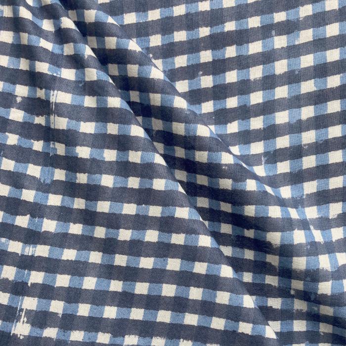インド ブロックプリント生地 [50cm単位] サンガネリ ギンガムチェック ライトブルーXブルーPP IF0497