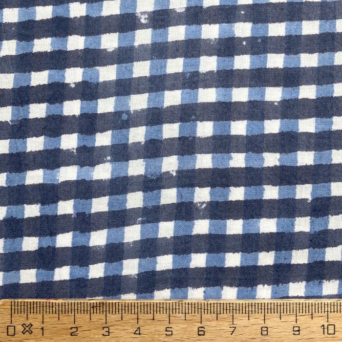 インド ブロックプリント生地 [50cm単位] サンガネリ ギンガムチェック ライトブルーXブルーPP IF0497 | 3枚目