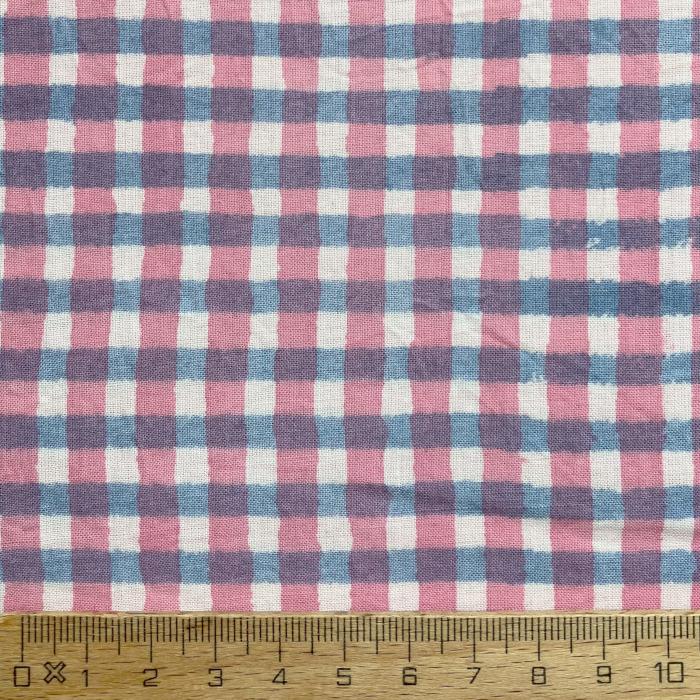 インド ブロックプリント生地 [50cm単位] サンガネリ ギンガムチェック ピンクXブルー PP IF0494 | 3枚目