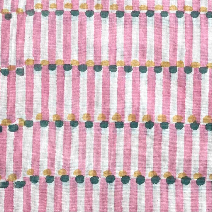 インド ブロックプリント生地 [50cm単位切り売り] サンガネリ ポップ ストライプ ピンク 青 PP IF0119