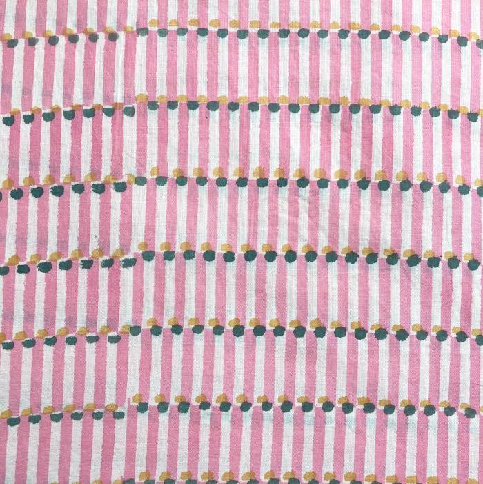 インド ブロックプリント生地 [50cm単位切り売り] サンガネリ ポップ ストライプ ピンク 青 PP IF0119 | 2枚目