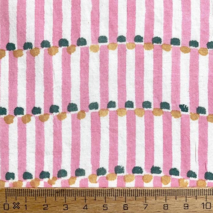 インド ブロックプリント生地 [50cm単位切り売り] サンガネリ ポップ ストライプ ピンク 青 PP IF0119 | 3枚目
