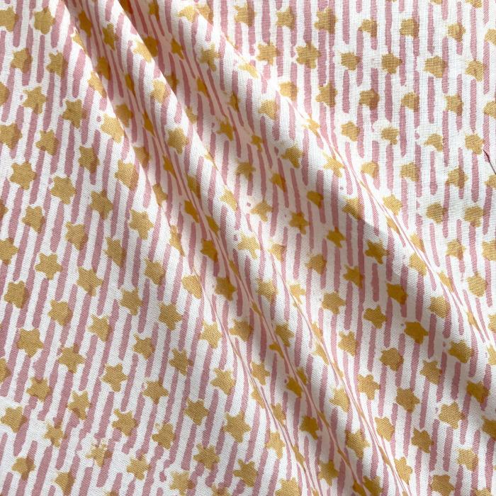 インド ブロックプリント生地 [50cm単位切り売り] サンガネリ 星とストライプ ピンク スター PP IF0490