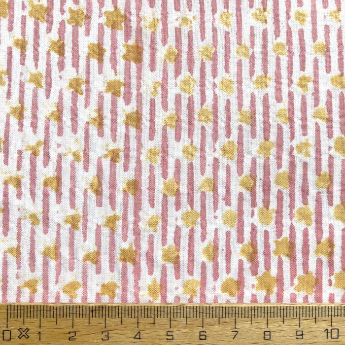 インド ブロックプリント生地 [50cm単位切り売り] サンガネリ 星とストライプ ピンク スター PP IF0490 | 3枚目