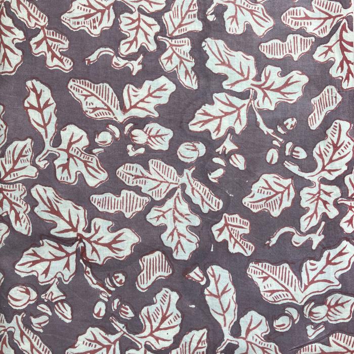 インド ブロックプリント生地 [50cm単位] サンガネリ どんぐり パープル地 PP 木の実 秋 | 2枚目
