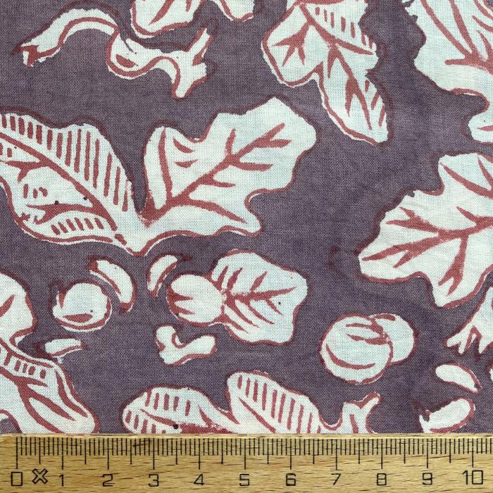インド ブロックプリント生地 [50cm単位] サンガネリ どんぐり パープル地 PP 木の実 秋 | 3枚目