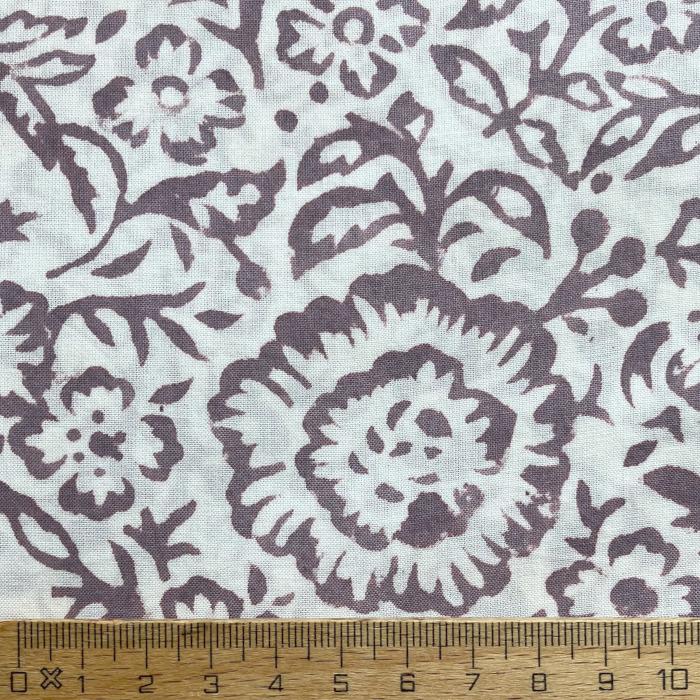 インド ブロックプリント生地 [50cm単位] サンガネリ フラワー フィールド パープル 花 PP | 3枚目