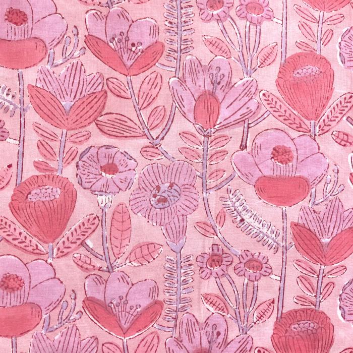 インド ブロックプリント生地 [50cm単位] Sanganeri 花畑 ピンクXライトピンク地 フラワー IF0493 | 2枚目