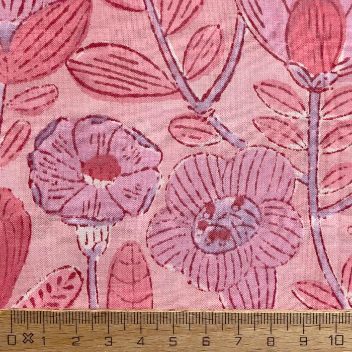インド ブロックプリント生地 [50cm単位] Sanganeri 花畑 ピンクXライトピンク地 フラワー IF0493 | 3枚目