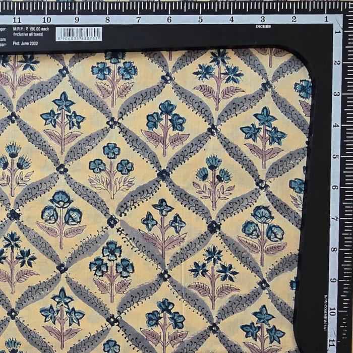 インド ブロックプリント生地 [50cm単位切売] サンガネリ クラシカルフラワーグレーon ベージュ 花IF0506 | 2枚目