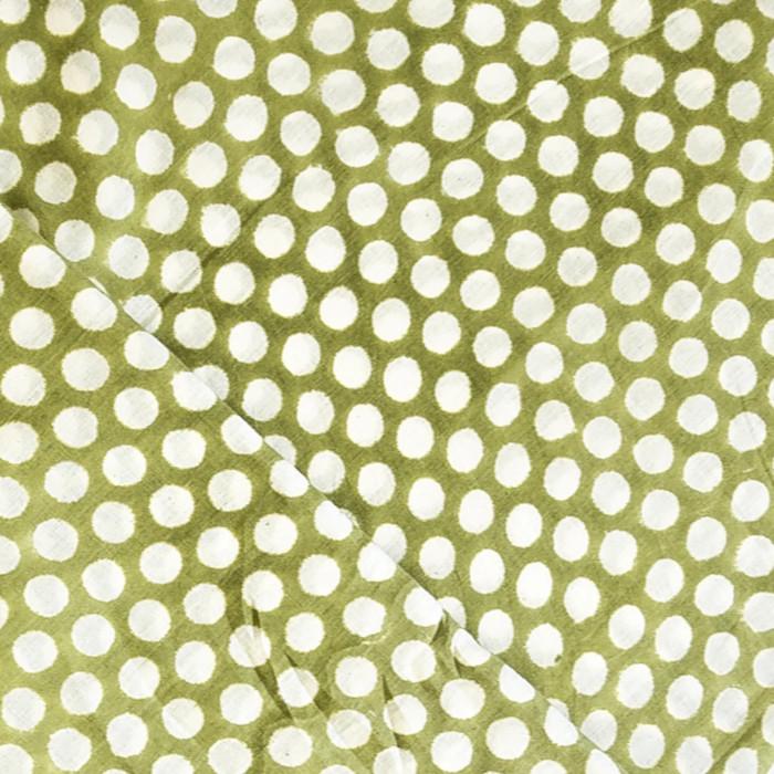 インド ブロックプリント生地 [50cm単位切売] サンガネリ 白抜きドット グリーン地 水玉 F0507