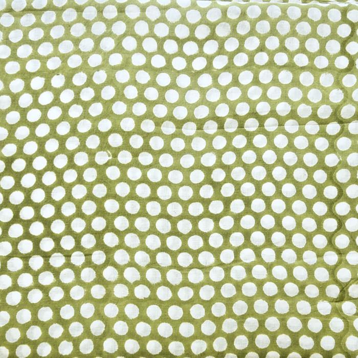 インド ブロックプリント生地 [50cm単位切売] サンガネリ 白抜きドット グリーン地 水玉 F0507 | 2枚目
