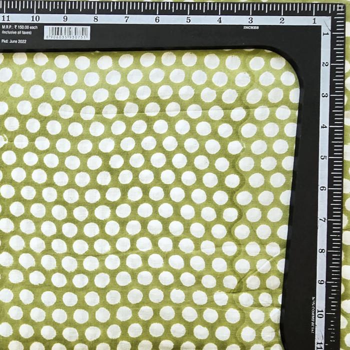 インド ブロックプリント生地 [50cm単位切売] サンガネリ 白抜きドット グリーン地 水玉 F0507 | 3枚目