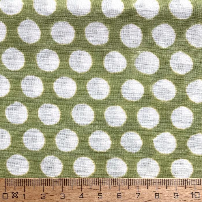 インド ブロックプリント生地 [50cm単位切売] サンガネリ 白抜きドット グリーン地 水玉 F0507 | 4枚目