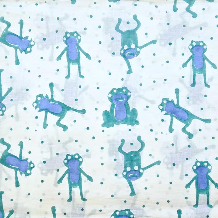 インド ブロックプリント生地 [50cm単位切売] サンガネリ カエルとドット グリーン 蛙 フロッグ IF0508