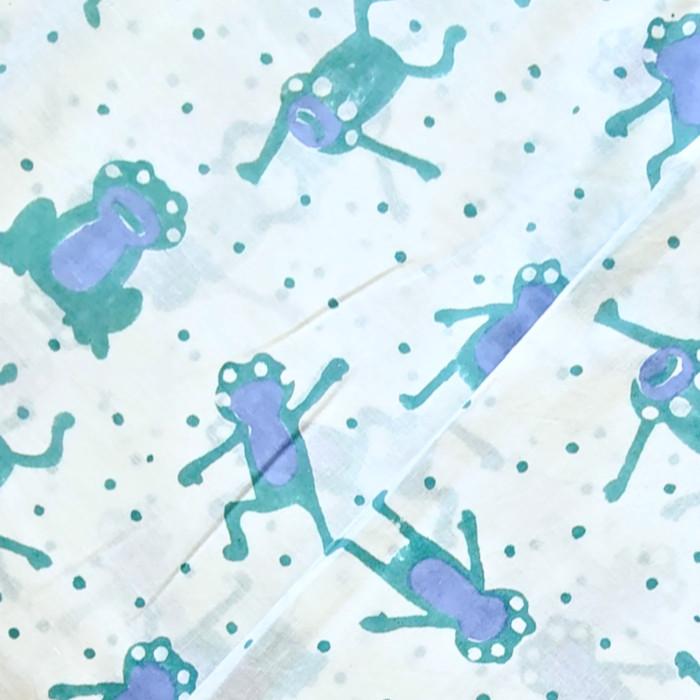 インド ブロックプリント生地 [50cm単位切売] サンガネリ カエルとドット グリーン 蛙 フロッグ IF0508 | 3枚目