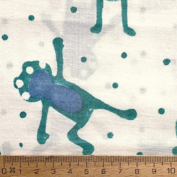 インド ブロックプリント生地 [50cm単位切売] サンガネリ カエルとドット グリーン 蛙 フロッグ IF0508 | 4枚目