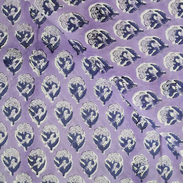 インド ブロックプリント生地 [50cm単位切売] サンガネリ フラワー on ライトパープル IF0519