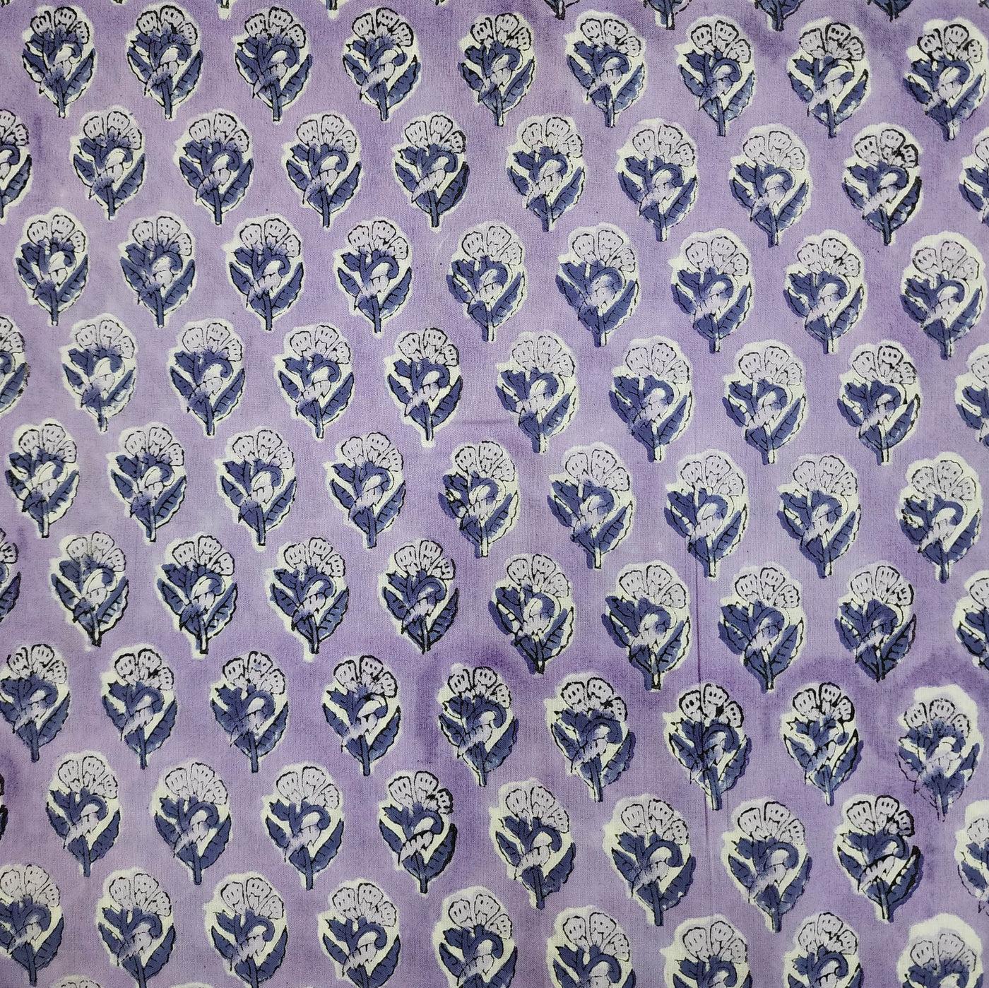 インド ブロックプリント生地 [50cm単位切売] サンガネリ フラワー on ライトパープル IF0519 | 2枚目