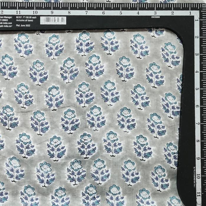 インド ブロックプリント生地 [50cm単位切売] サンガネリ ブルーフラワー on グレー IF0521 | 3枚目