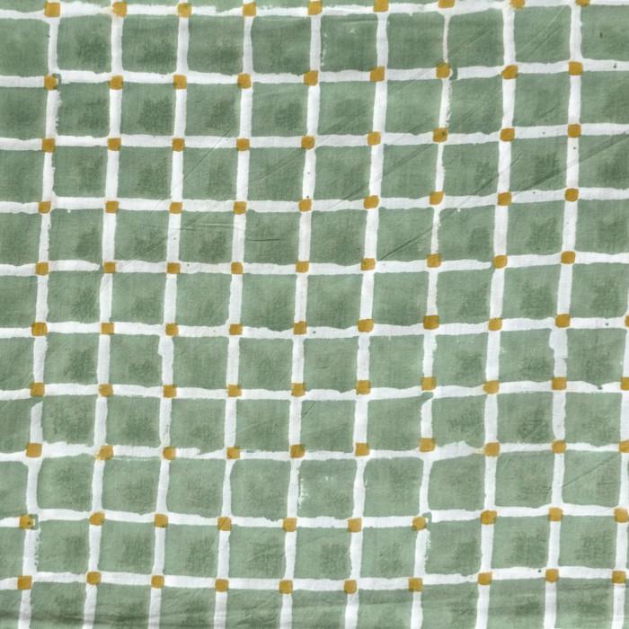 インド ブロックプリント生地 [50cm単位切売] サンガネリ 白抜きチェック on グレイッシュグリーン IF0511 | 2枚目