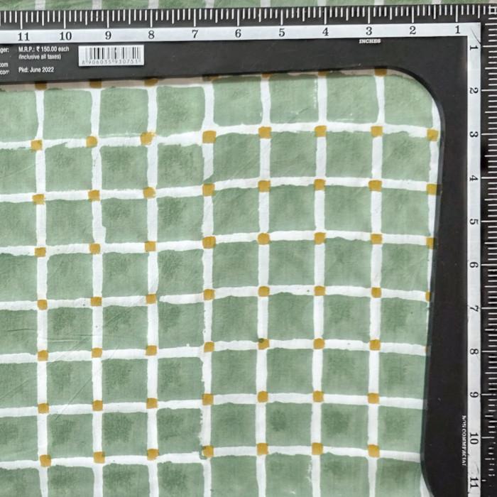 インド ブロックプリント生地 [50cm単位切売] サンガネリ 白抜きチェック on グレイッシュグリーン IF0511 | 3枚目