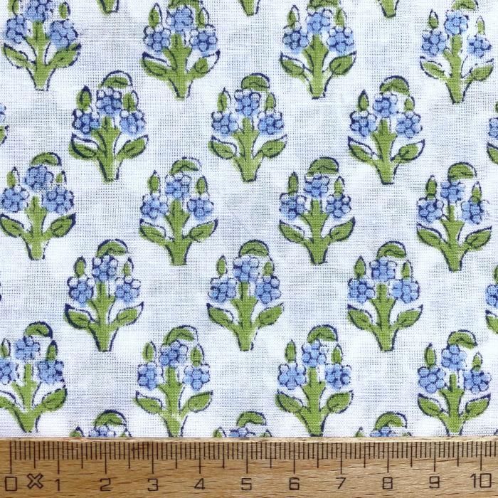 インド ブロックプリント生地 [50cm単位切売] サンガネリ ブルーフラワー on ホワイト IF0520 | 4枚目