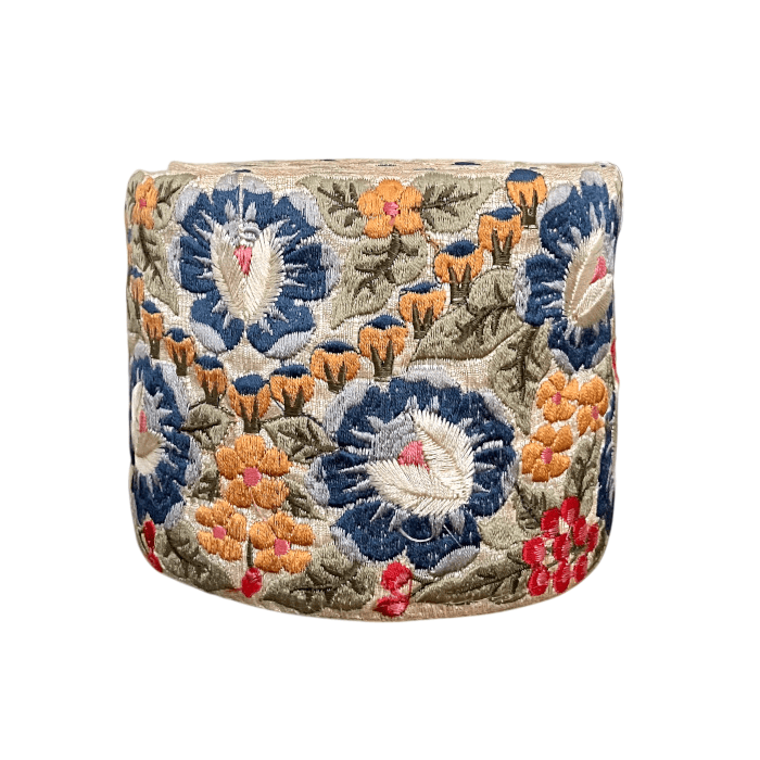 インド刺繍リボン50cm切り売り バタフライピーフラワー ブルー 10cm幅 花 フラワー HC R-0860