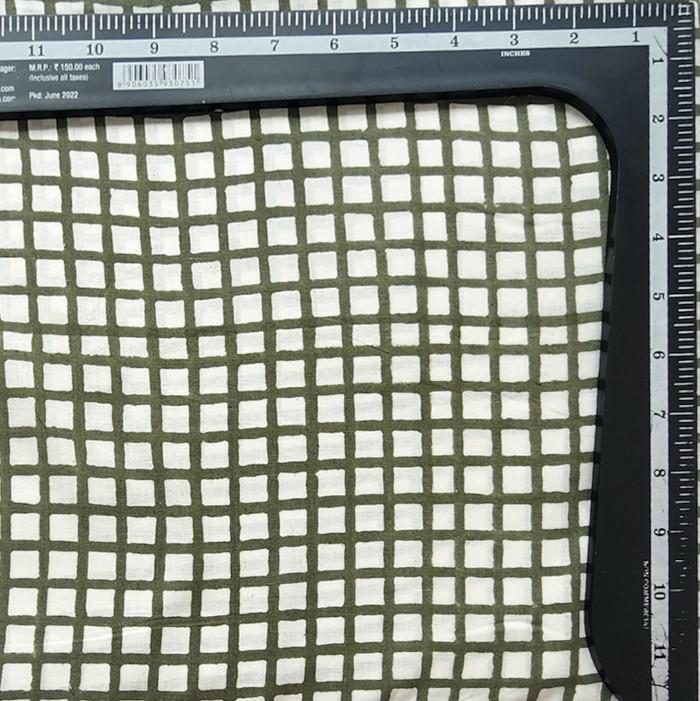 インド ブロックプリント生地 [50cm単位切り売り] サンガネリ チェック フォレストグリーン 格子柄 IF0568 | 3枚目