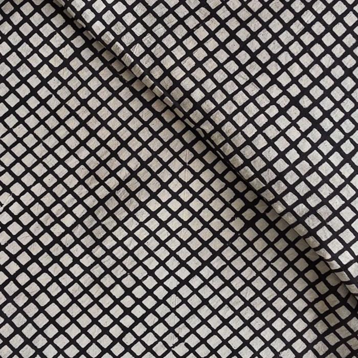 インド ブロックプリント生地 [50cm単位切売] バグルー モノクロ  ミニチェック 網目 SA IF0639 | 3枚目