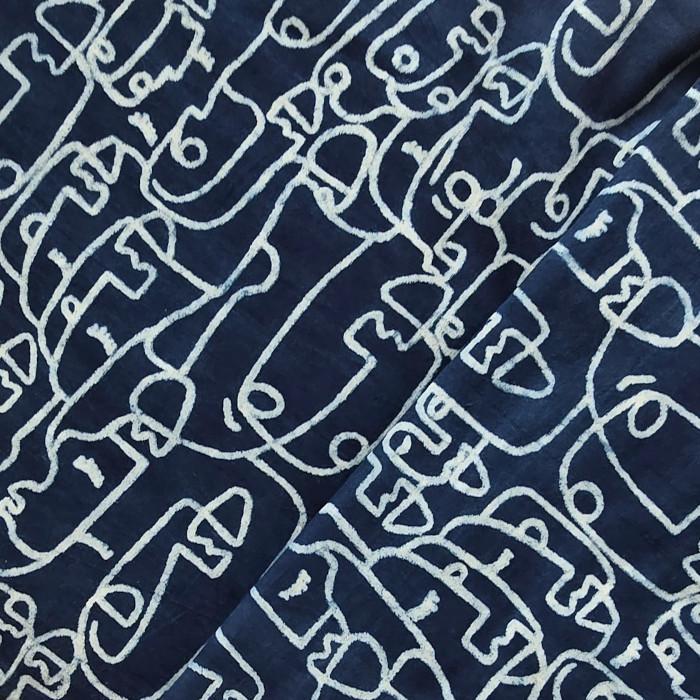 インド ブロックプリント生地[50cm単位切り売り]  インディゴ ピープルフェイス ブルー 顔 SA IF0641 | 2枚目