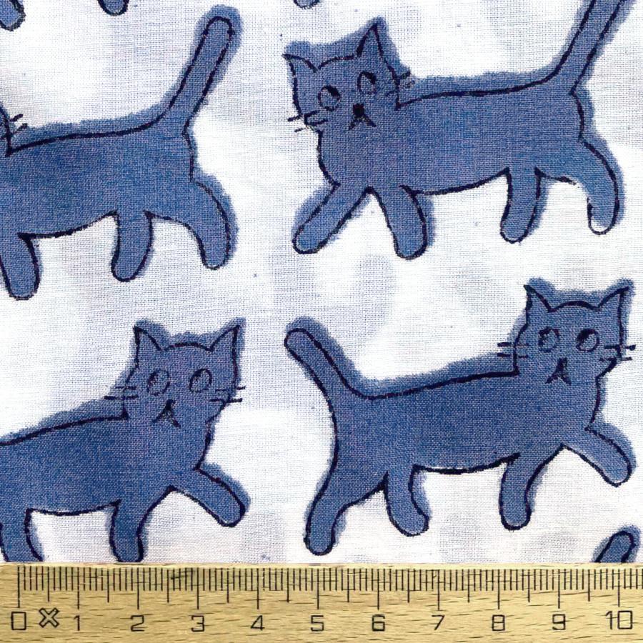 インド ブロックプリント生地 [50cm単位] キャット ブルー ホワイト地03 黒 IF0300ファブリック | 3枚目