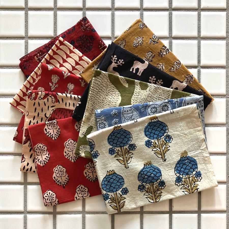 インド ブロックプリント生地 ミニカットクロス10枚セットBagru&Ajrak v.2ファブリック はぎれIF02211枚目の画像